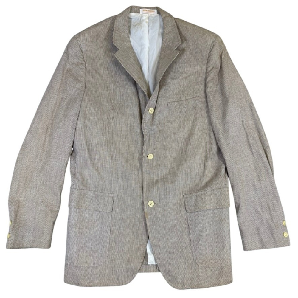 Vtg Brooks Brothers Mens Brown White Striped Seersucker 3 Button Blazer READ